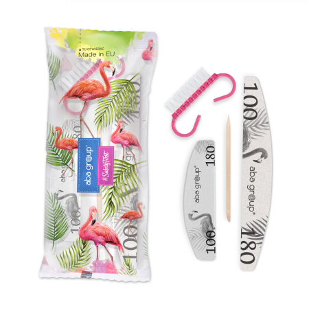 BEZPIECZNY PAKIET ZESTAW 13 - do manicure 100/180 pilnik slim + mini polerka, patyczek, mini szczoteczka ABA GROUP