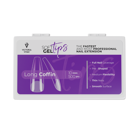 Tipsy do przedłużania paznokci DŁUGA BALERINA 500 sztuk / Soft Gel Tips Long Coffin VICTORIA VYNN