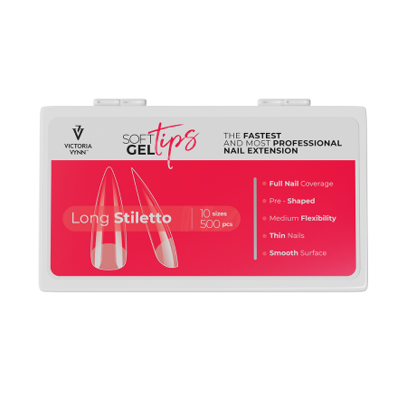 Tipsy do przedłużania paznokci DŁUGI SZTYLET 500 sztuk /Soft Gel Tips Long Stiletto VICTORIA VYNN