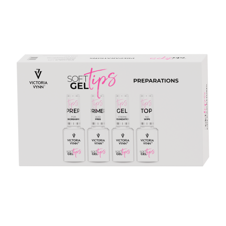 ZESTAW Preparatów do Soft Gel Tips (PREP, PRIMER, BAZA, TOP) 4 x 15ml VICTORIA VYNN