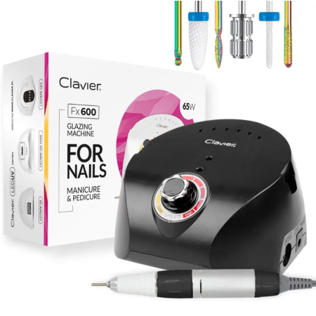 Frezarka do manicure i pedicure 65W / 35 tyś obrotów z zestawem frezów CZARNA/ FX 600 CLAVIER